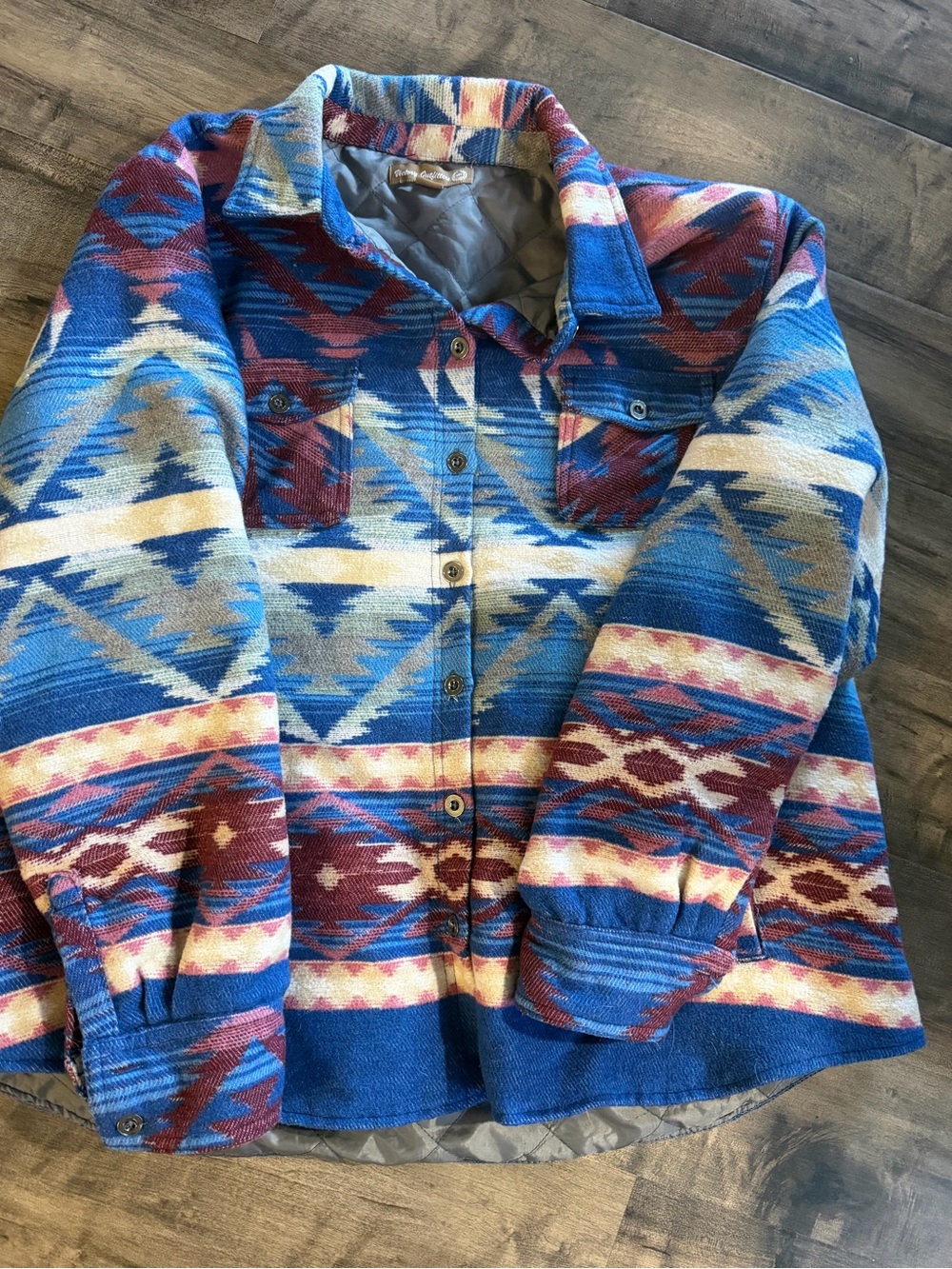 Blue Aztec Pattern Quilted Lined Jacket